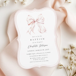 Invitación al bautismo Chica de Bow Rosado