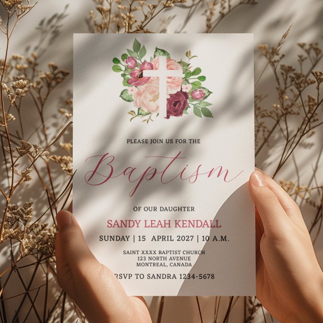 Invitación al bautismo Chica de la cruz floral ros (Subido por el creador)