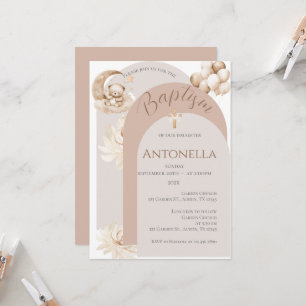 Invitación al bautismo Chica de osos y globos
