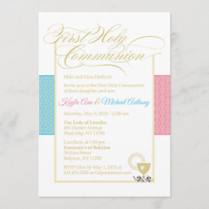 Invitación al bautismo Chica de patrón cruzado
