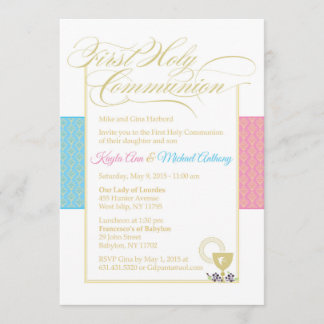 Invitación al bautismo Chica de patrón cruzado