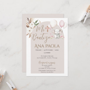 Invitación al bautismo chica en Boho español