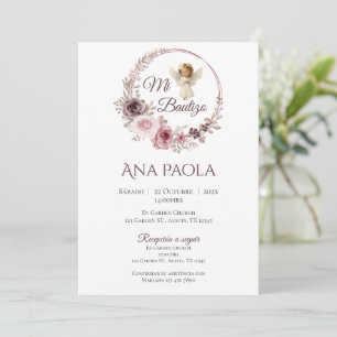 Invitación al bautismo chica en Boho español