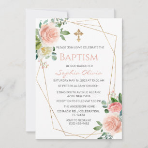 Invitación al bautismo Chica Eucalyptus Gold Green