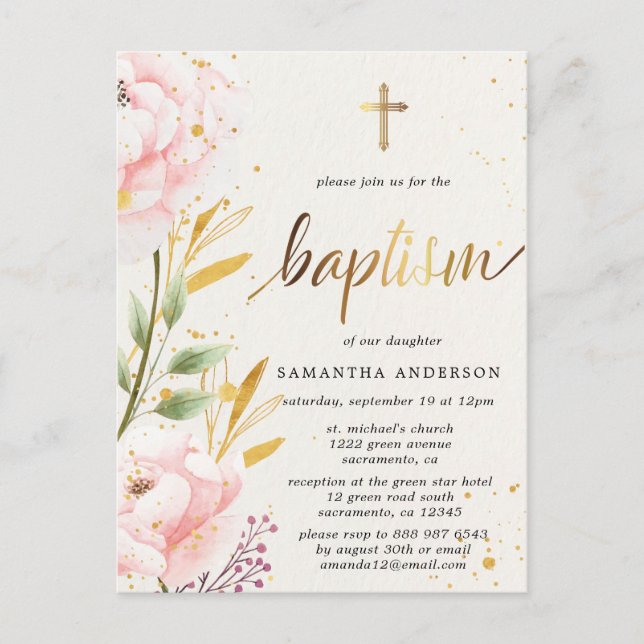 Invitación al bautismo Chica floral (Anverso)