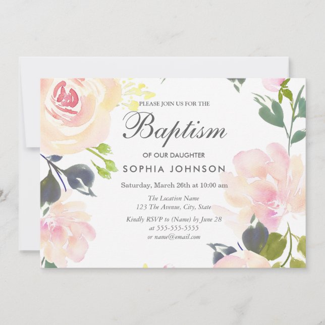 Invitación al bautismo Chica floral botánico elega (Anverso)