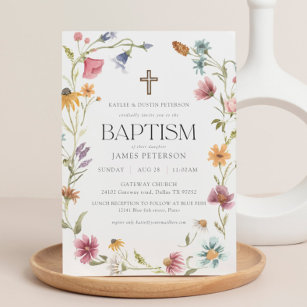 Invitación al bautismo Chica floral de flores silv