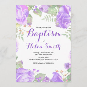 Invitación al bautismo Chica morado floral