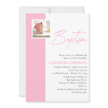 Invitación al bautismo Chica rosa con puntos de fo