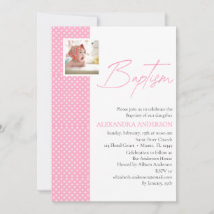 Invitación al bautismo Chica rosa con puntos de fo