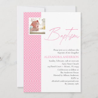 Invitación al bautismo Chica rosa con puntos de fo
