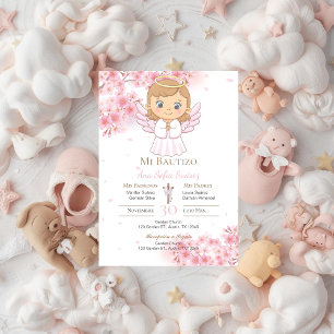 Invitación al bautismo Chica rosado