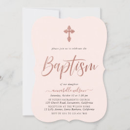 Invitación al bautismo Chica rosado y oro Rosa