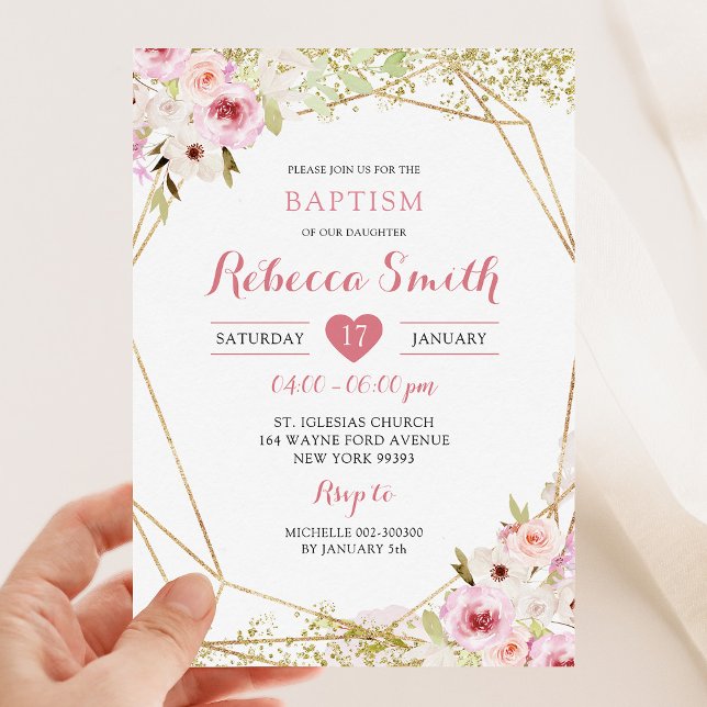 Invitación al bautismo con Chica floral ocromático (Subido por el creador)