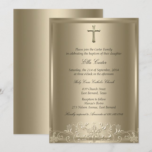 Invitación al bautismo con copo de nieve y Chica c (Anverso / Reverso)