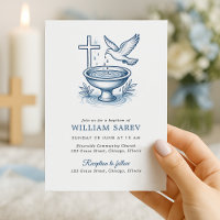 Invitación al bautismo con diseño de paloma y tazó
