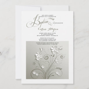 Invitación al bautismo con flores de papel