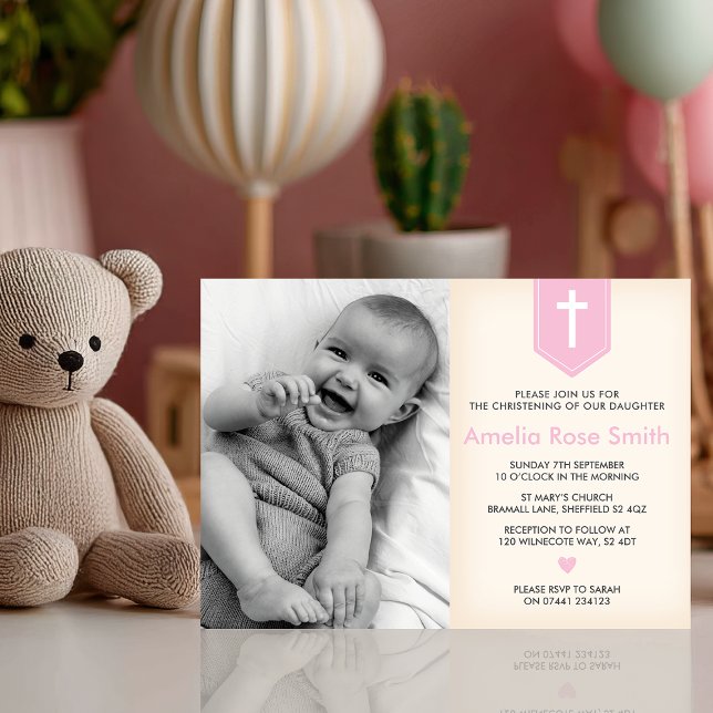 Invitación al bautismo/cristalización de chicas (Invite your loved ones to your baby girl's christening with this soft and elegant invitation)