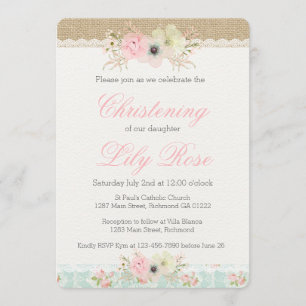 Invitación al bautismo/cristianismo de Shabby Chic
