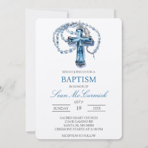 Invitación al bautismo crucifijo azul