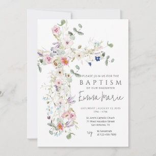 Invitación al bautismo cruzado de flores silvestre