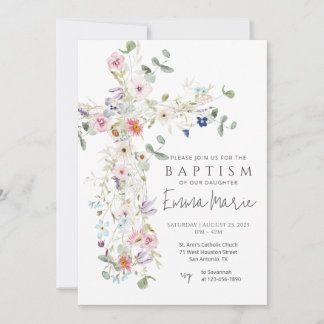 Invitación al bautismo cruzado de flores silvestre