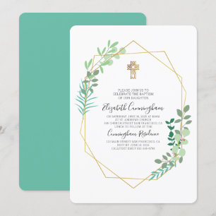 Invitación al bautismo cruzado de oro de follaje g