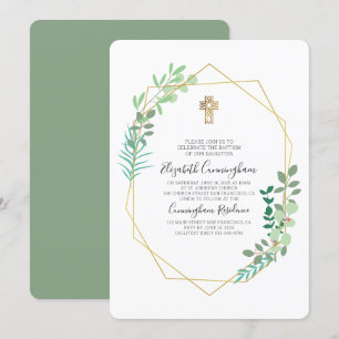 Invitación al bautismo cruzado de oro de follaje g