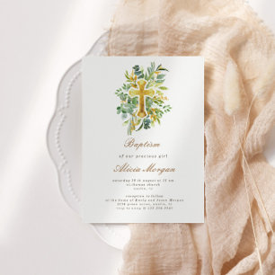 Invitación al bautismo cruzado de oro para el foll