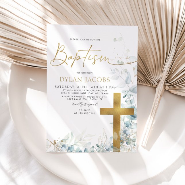 Invitación al bautismo cruzado de oro y hoja de eu (Subido por el creador)