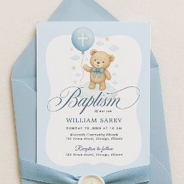 Invitación al bautismo curvo de osito de peluche p