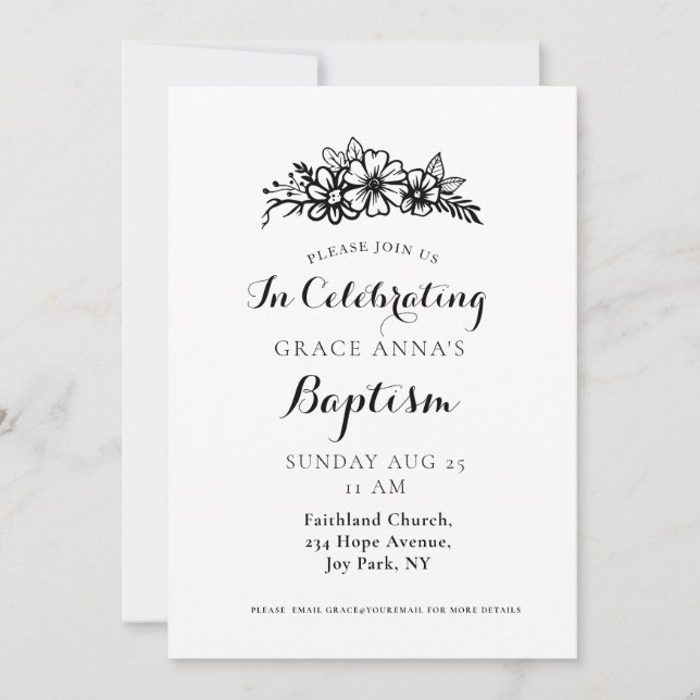 Invitación al bautismo de adultos florales (Anverso)