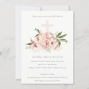 Invitación al bautismo de baptismo de la cruz flor