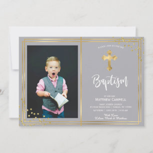 Invitación al bautismo de bautismo azul de oro y m