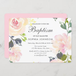 Invitación al bautismo de bebé bonito rosado en Ru
