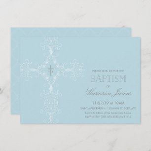 Invitación al bautismo de bebé con cruces, inicial