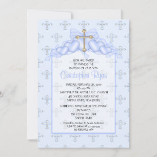 Invitación al bautismo de bebé Cross & Hearts