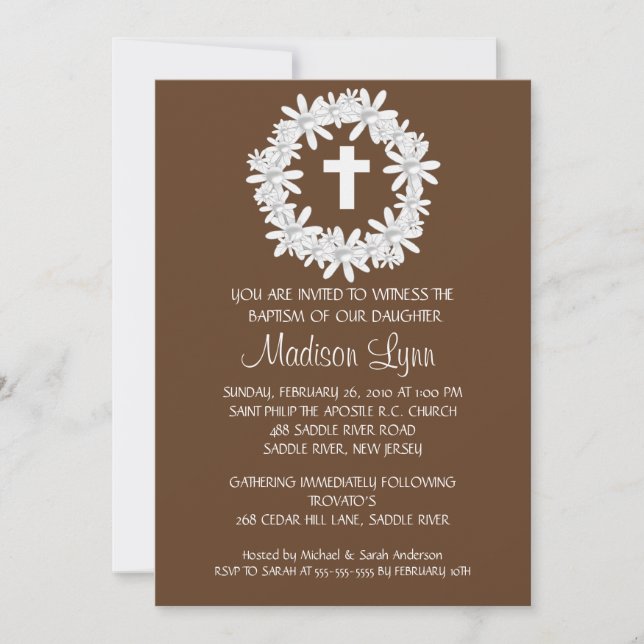 Invitación al bautismo de bebé cruzada (Anverso)
