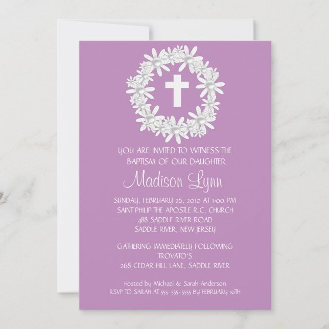 Invitación al bautismo de bebé cruzada (Anverso)