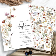 Invitación al bautismo de bebé de flores silvestre