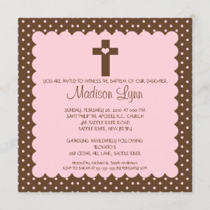 Invitación al bautismo de bebé marrón y rosa