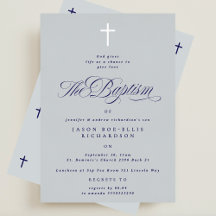 Invitación al bautismo de Blue Elegant Silver Cros