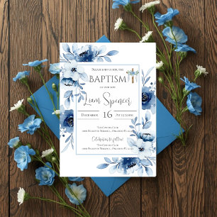 Invitación al bautismo de Blue Floral Boy