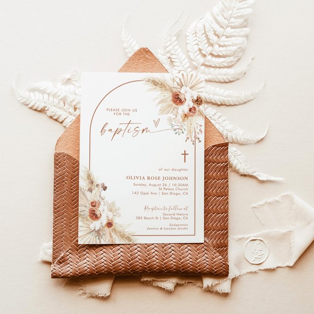Invitación al bautismo de boho, bautizo en pampas (Subido por el creador)