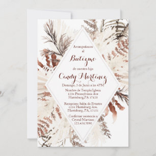 Invitación al bautismo de Boho beige para chica