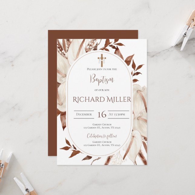 Invitación al bautismo de Boho Boy (Anverso/Reverso In Situ)