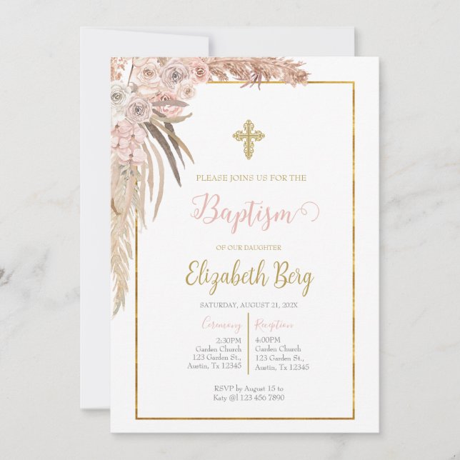 Invitación al bautismo de Boho para el chica (Anverso)