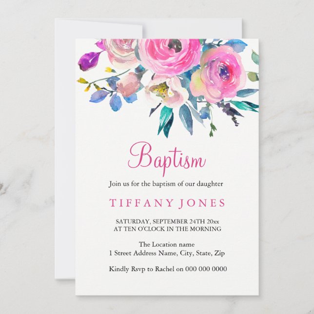 Invitación al bautismo de Bonito floral dulce colo (Anverso)
