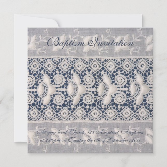 Invitación al bautismo de bordado antiguo (chica) (Anverso)