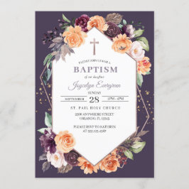 Invitación al bautismo de caída floral morado de c